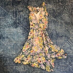 Corey Lynn Calter Sheer Silk Floral Print Wrap Dress Vintge Size 4 Sleeveless